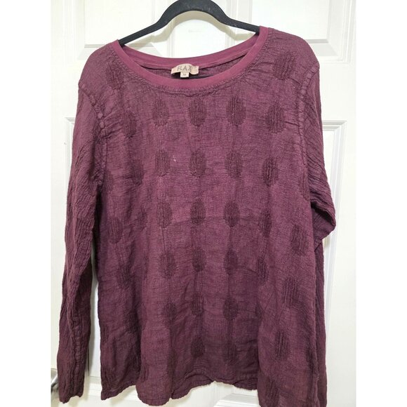 Flax Women's Boho Long Sleeve Top Burgundy Linen & Cotton Blend Size M - Picture 2 of 7